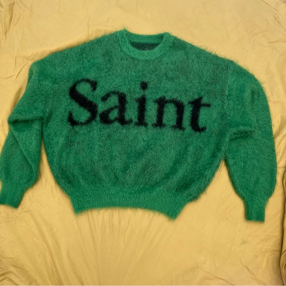 Saint Michael MX6 Mxxxxxx Sweater Size XL Green Knit Mohair Wool Nylon Logo RARE - Picture 7 of 11